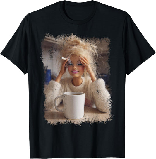 Funny Doll Face Meme Distressed Smoking Doll Meme Hilarious T-Shirt - T-Shirt | Black