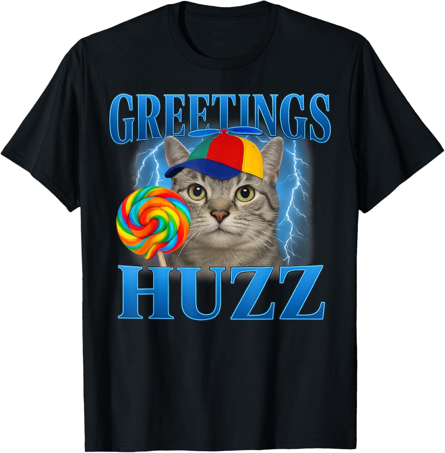 Greetings Huzz Funny Cat Meme Design Gifts Women Kid T-Shirt - T-Shirt | Black