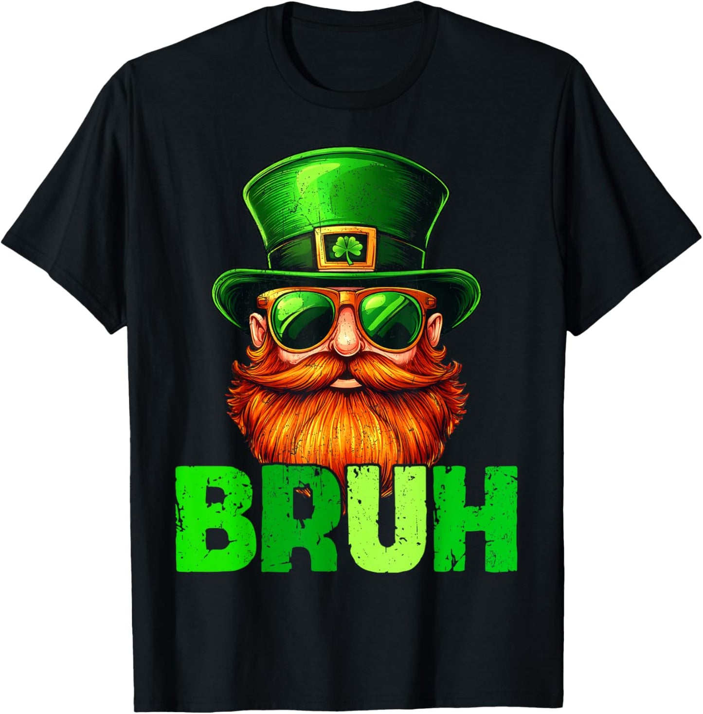 Retro Bruh Leprechaun Irish Shamrock St Patrick Men Women T-Shirt - T-Shirt | Black