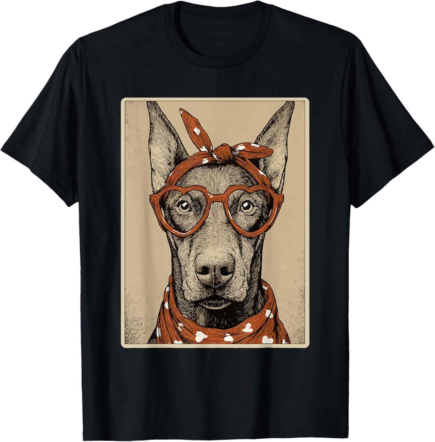 Cute Doberman with Hearts Glasses Valentines Dog Coquette T-Shirt - T-Shirt | Black