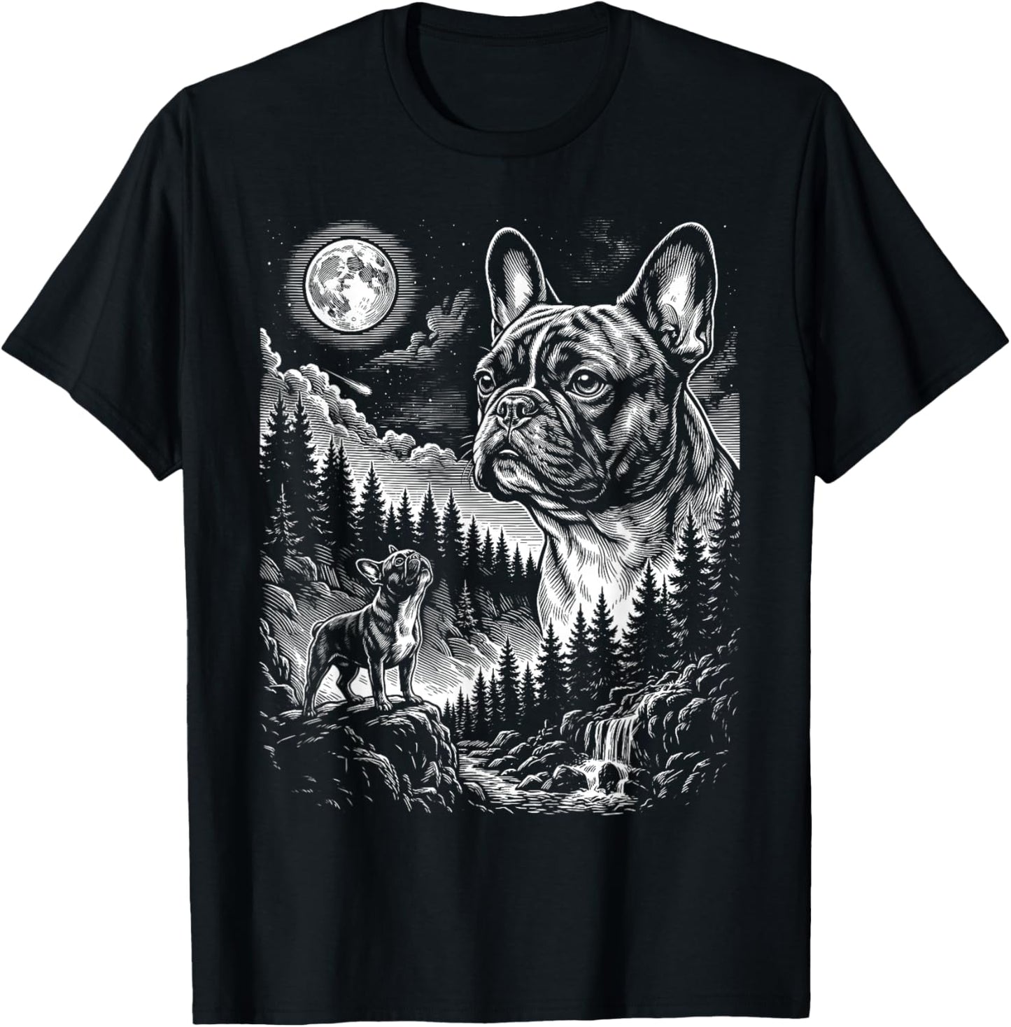 French Bulldog Howling to The Moon Vintage Funny Dog Graphic T-Shirt - T-Shirt | Black