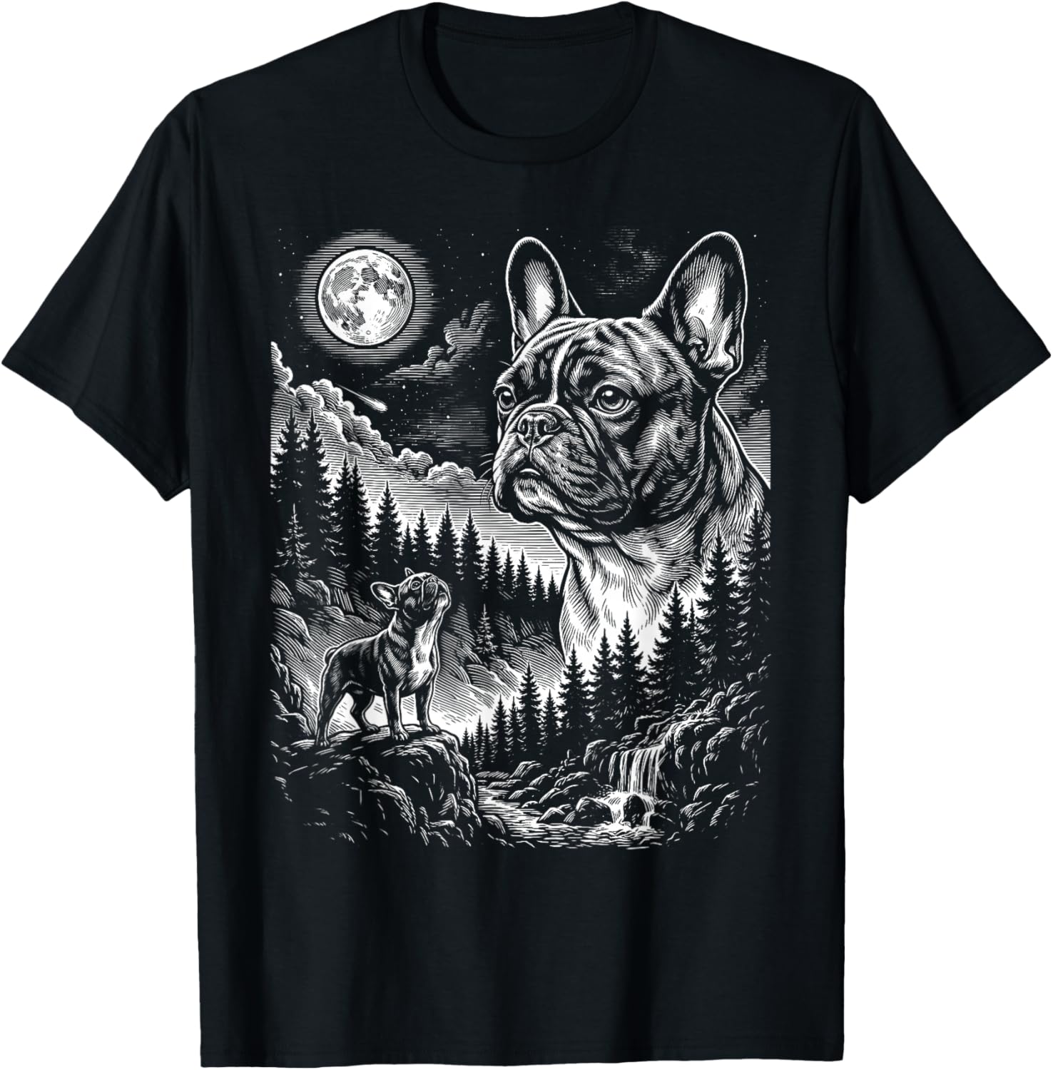 French Bulldog Howling to The Moon Vintage Funny Dog Graphic T-Shirt - T-Shirt | Black