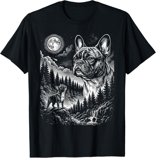 French Bulldog Howling to The Moon Vintage Funny Dog Graphic T-Shirt - T-Shirt | Black