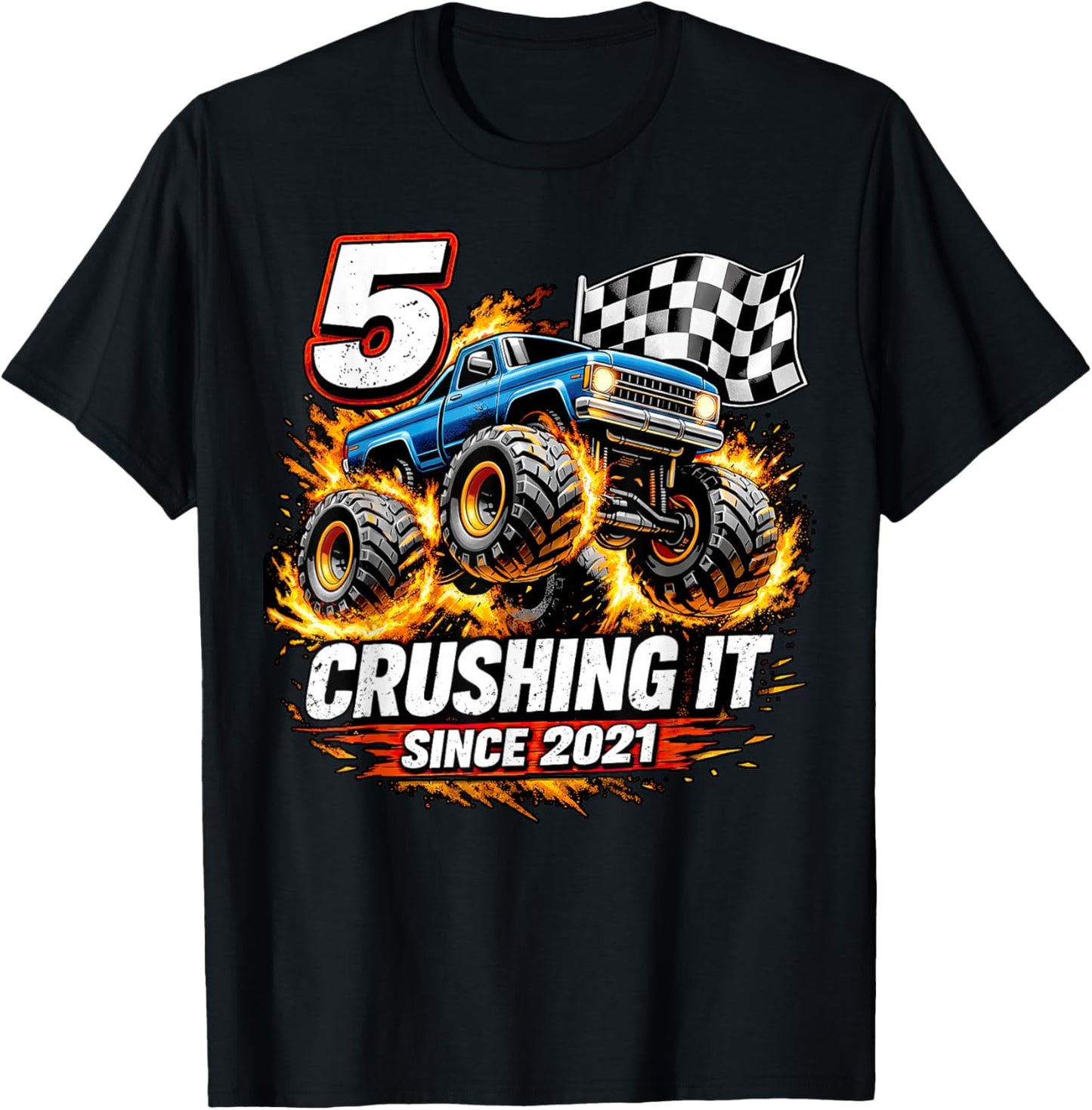 Birthday Monster Truck 5 Year Old Boys 5th Party Born 2021 T-Shirt - T-Shirt | Black