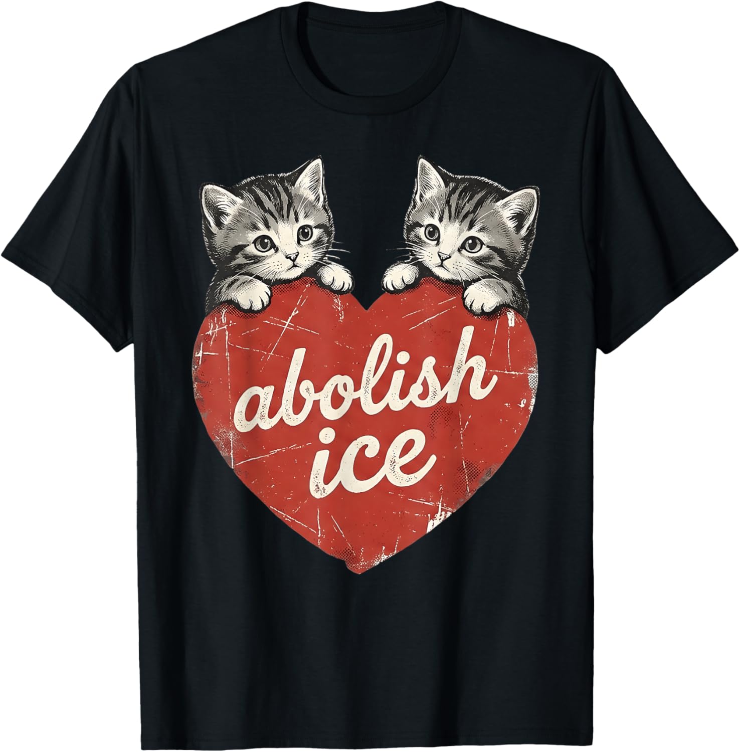 Cute Cat Valentine Abolish Ice Political Protest T-Shirt - T-Shirt | Black