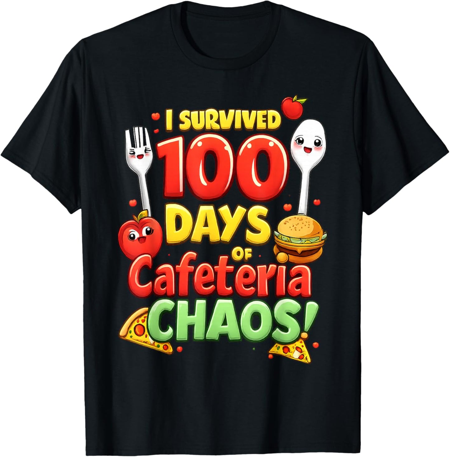 I Survived 100 Days of School Funny Lunch Lady Cafeteria T-Shirt - T-Shirt | Black