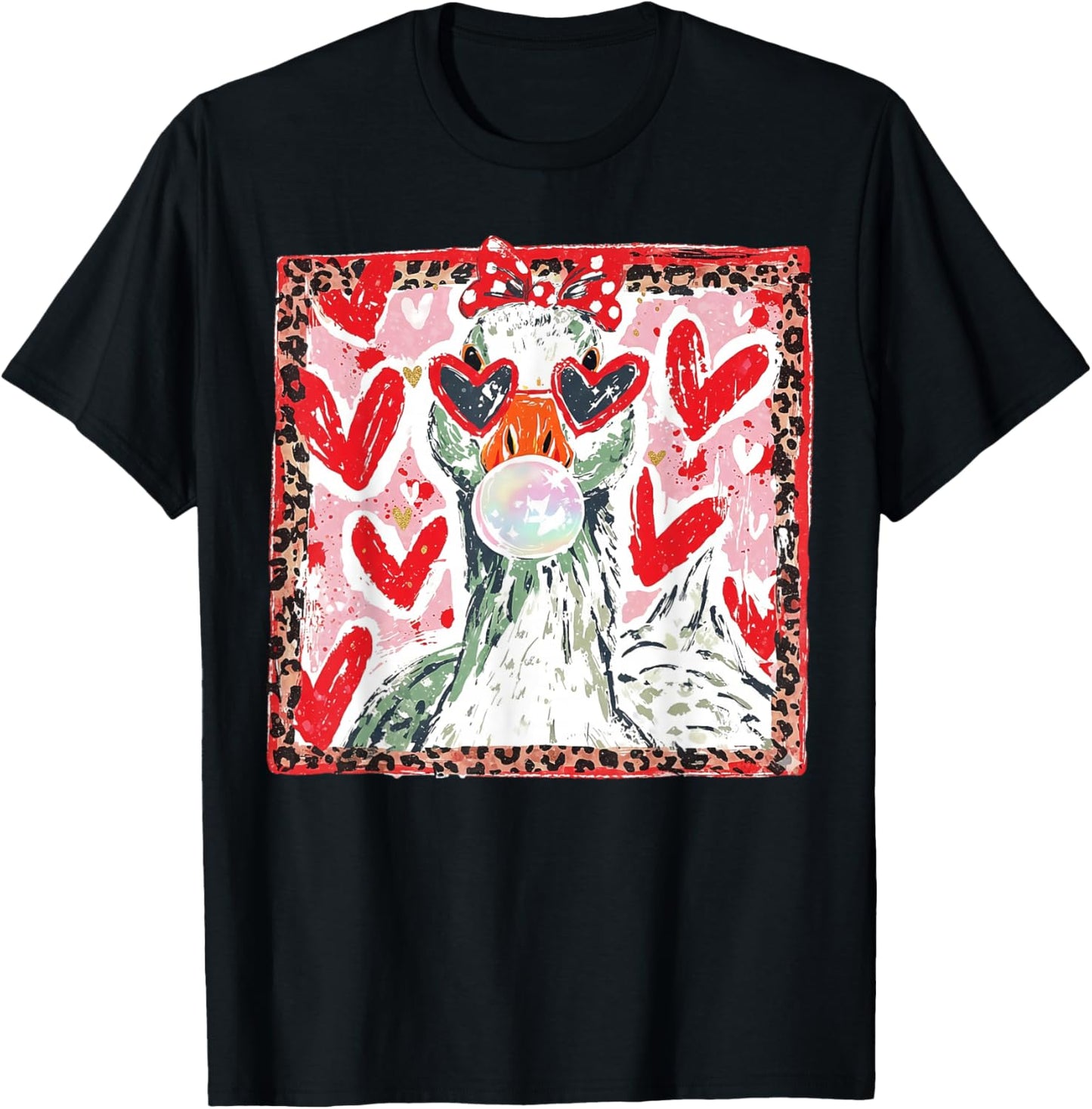 Cute Goose Valentine Bubble Gum Love T-Shirt - T-Shirt | Black