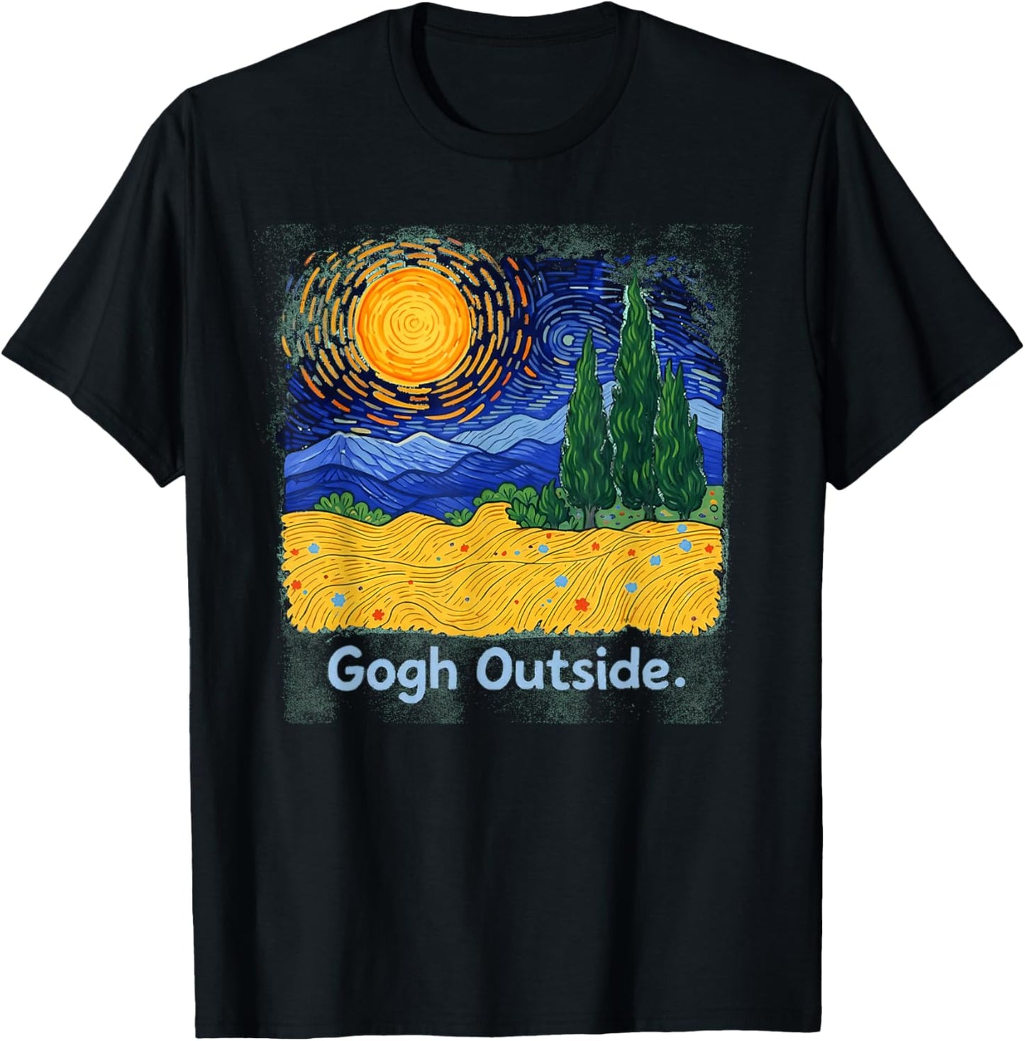 Gogh Outside Starry Night Nature Lover Inspirational Artist T-Shirt - T-Shirt | Black