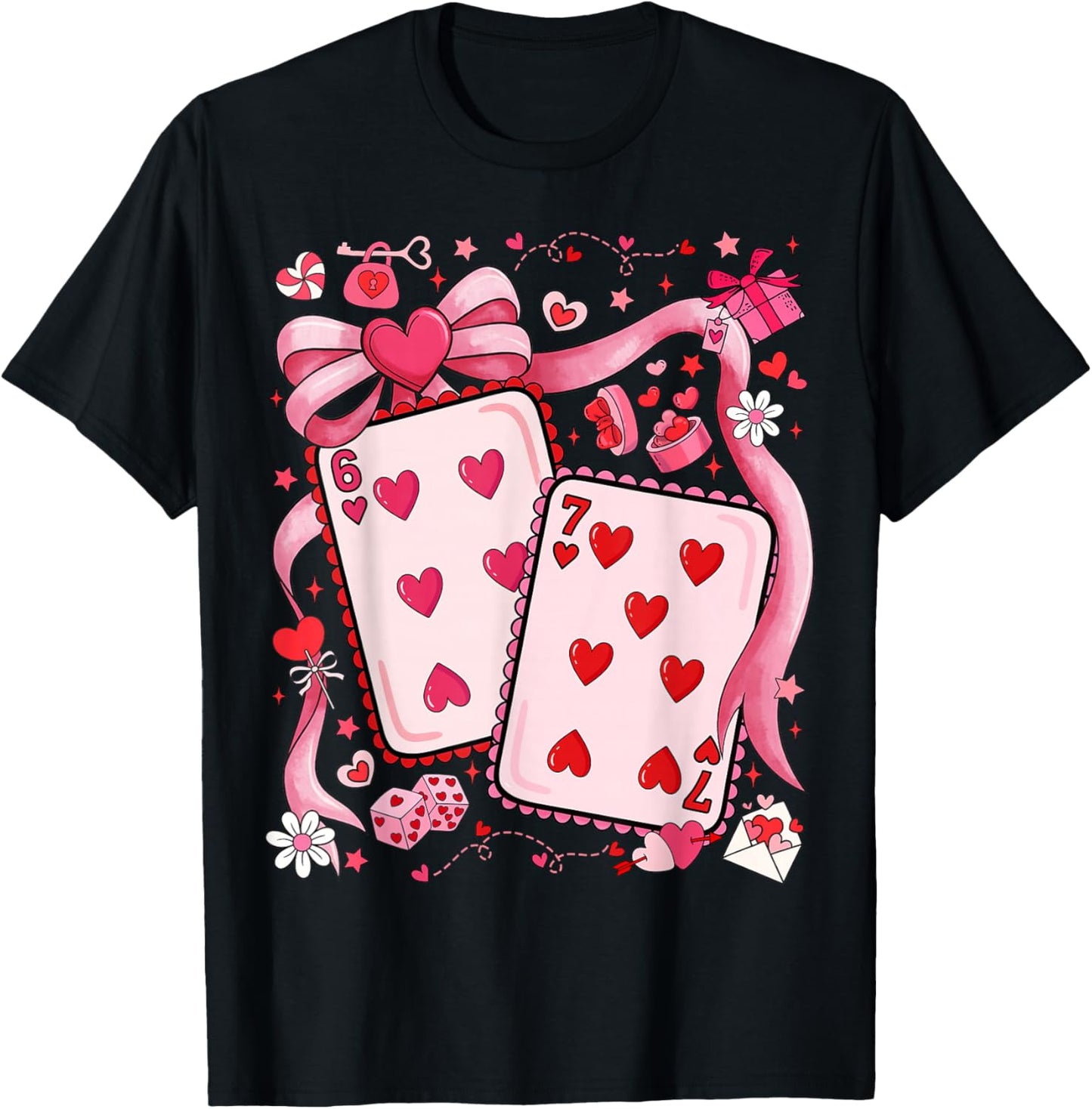 Playing Cards Valentine 67 Coquette Bow Couple Matching Girl T-Shirt - T-Shirt | Black
