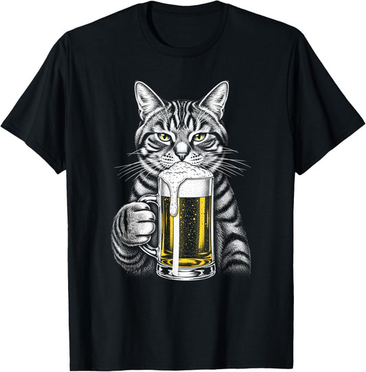 Cat Beer Y2ks Vintage 90s Funny Cats Meme Fun Kitty Drunk T-Shirt - T-Shirt | Black
