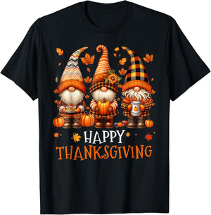 Three Gnomes Happy Thanksgiving Autumn Fall Pumpkin Spice T-Shirt - T-Shirt | Black