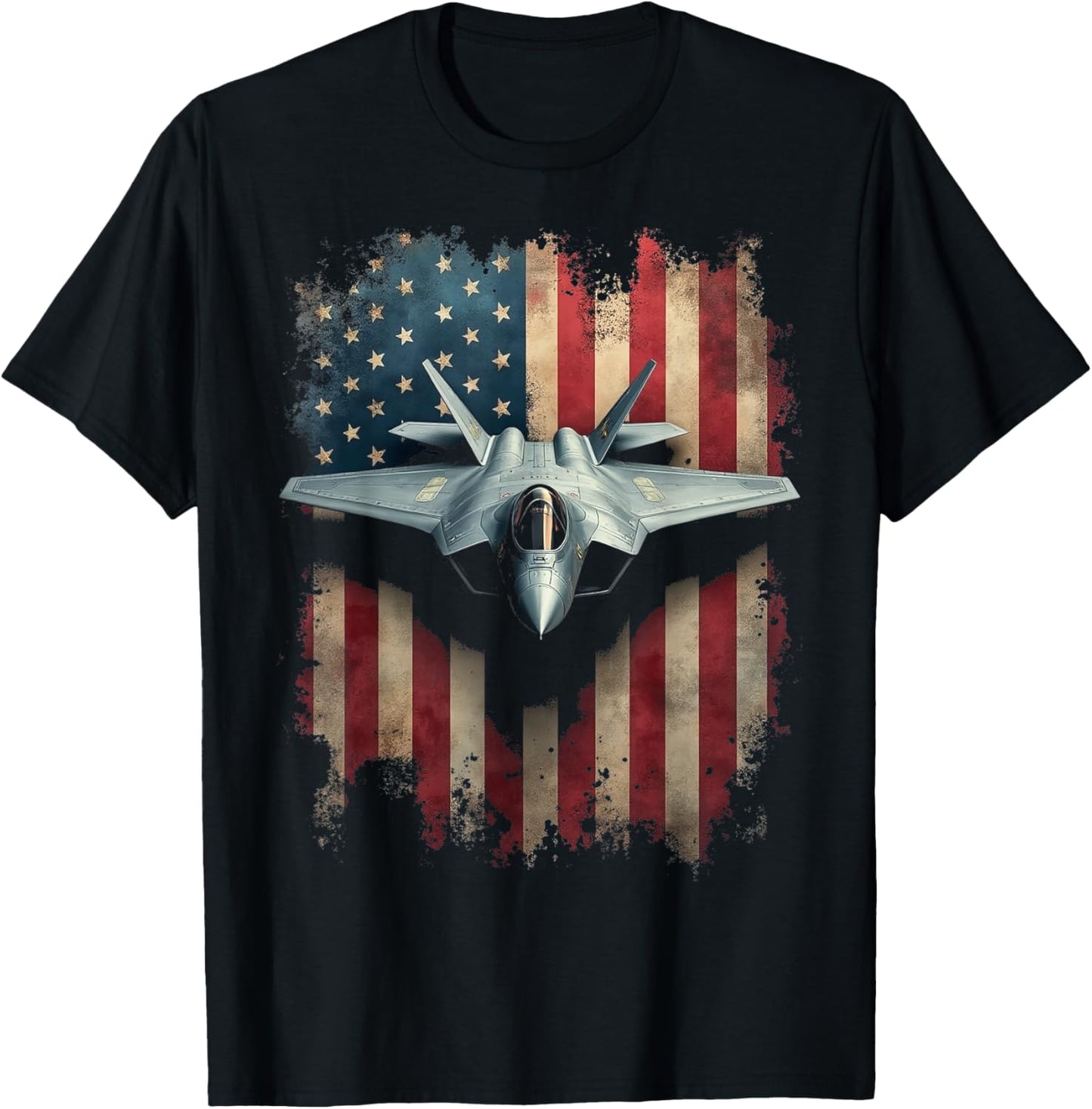 Rugged Patriotic Fighter Jet T-Shirt - T-Shirt | Black