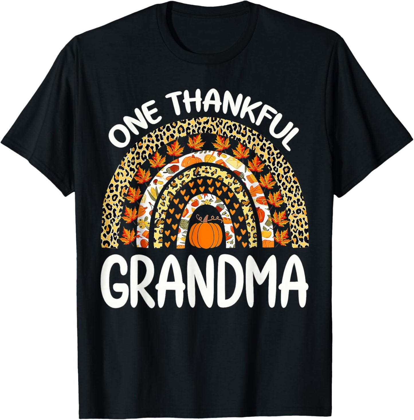 One Thankful Grandma Thanksgiving Rainbow Leopard Fall T-Shirt - T-Shirt | Black