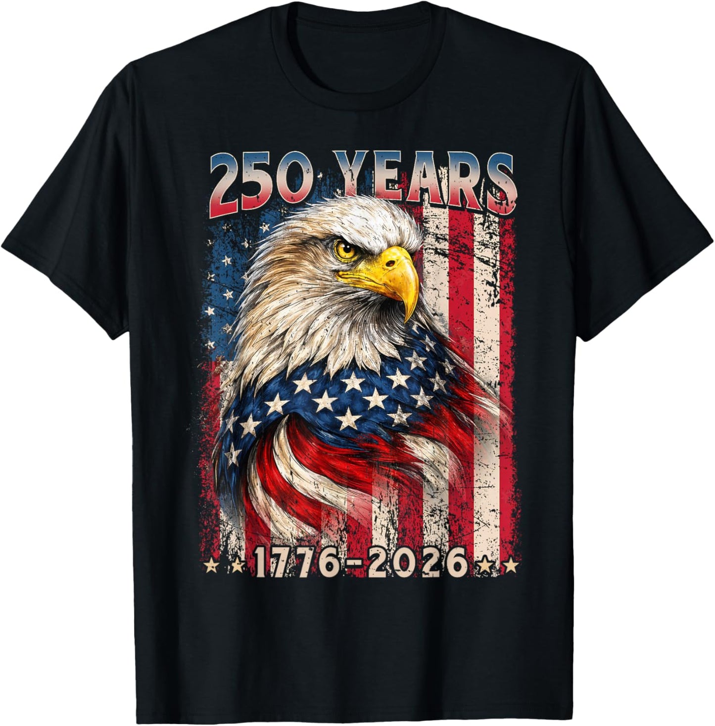 250 Years 1776 2026 American Flag 4th July Independence Day T-Shirt - T-Shirt | Black