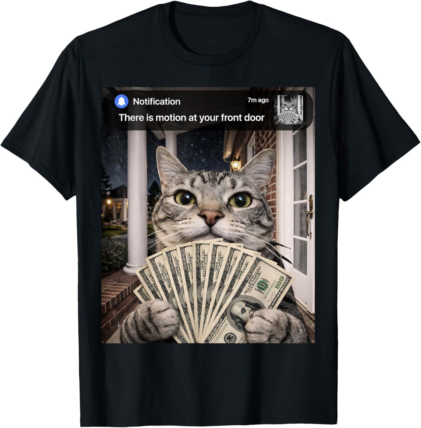 There is Motion at Your Front Door Funny Cat Motion Meme T-Shirt - T-Shirt | Black