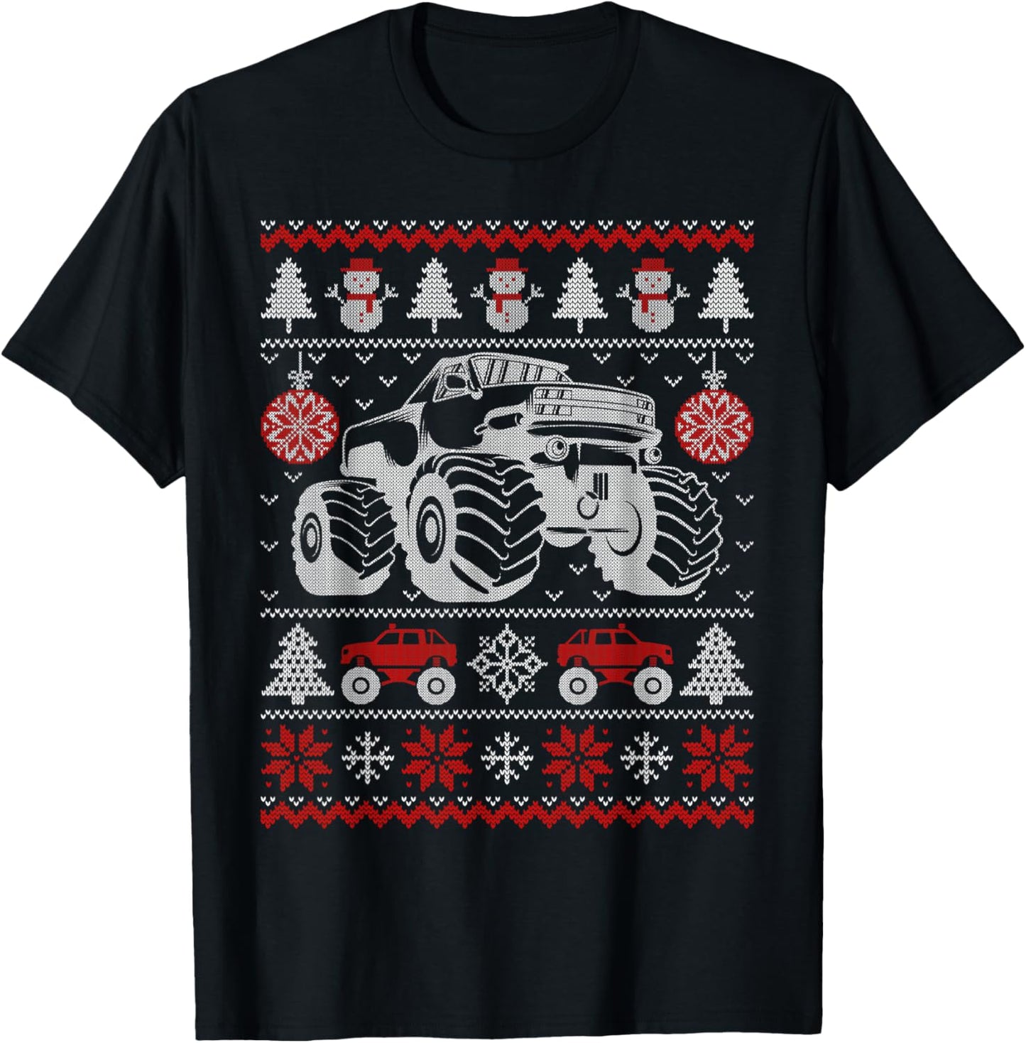Monster Truck Lovers Ugly Christmas Sweater Xmas Boys Kids T-Shirt - T-Shirt | Black