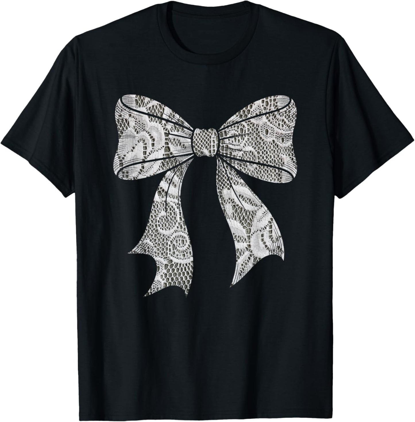 White Lace Bow Vintage Floral Coquette Aesthetic T-Shirt - T-Shirt | Black
