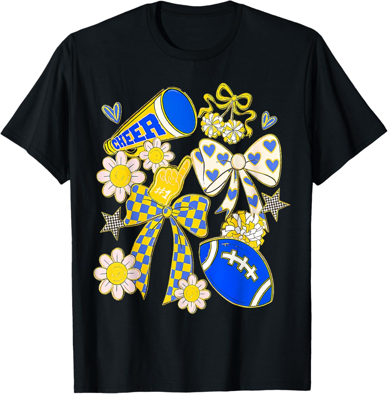 Blue Gold Cheerleader Game Day Football Cheer Mom Mama T-Shirt - T-Shirt | Black