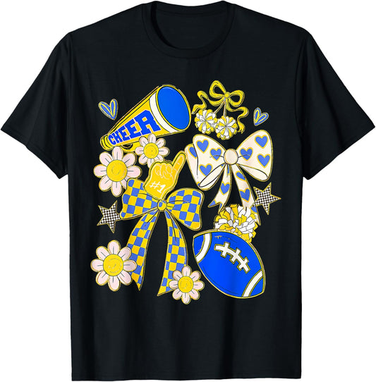 Blue Gold Cheerleader Game Day Football Cheer Mom Mama T-Shirt - T-Shirt | Black