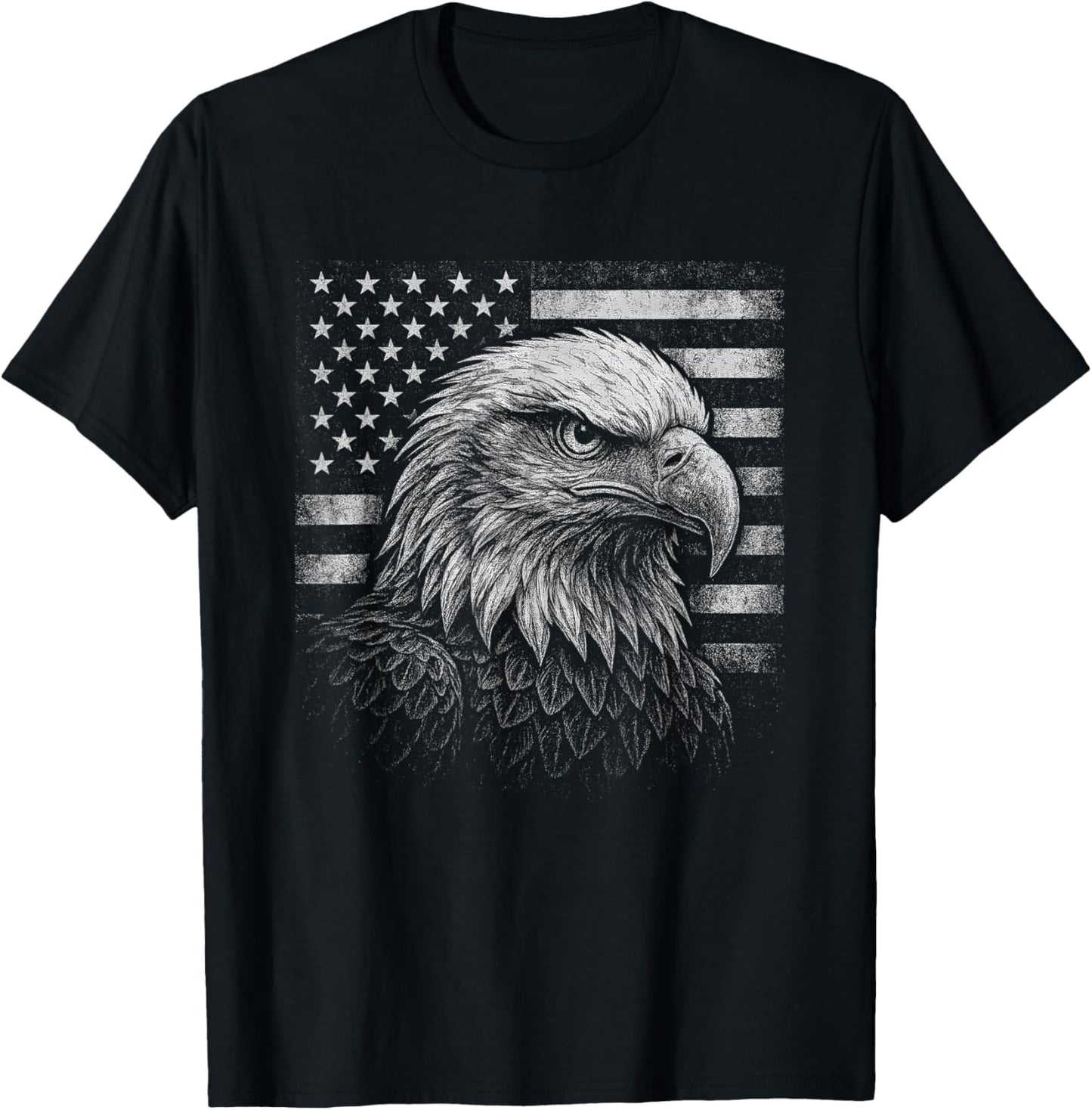 Fierce Eagle and American Flag Patriotic USA 4th of July T-Shirt - T-Shirt | Black