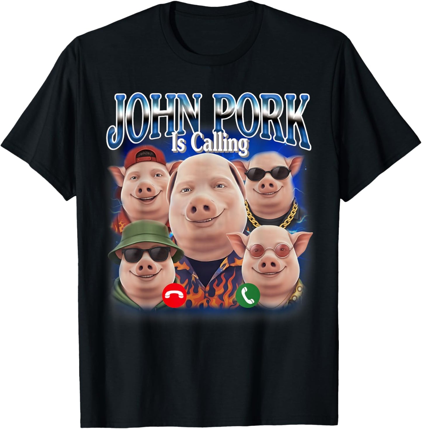 Funny John Pork is Calling John Pork Meme Bootleg T-Shirt - T-Shirt | Black
