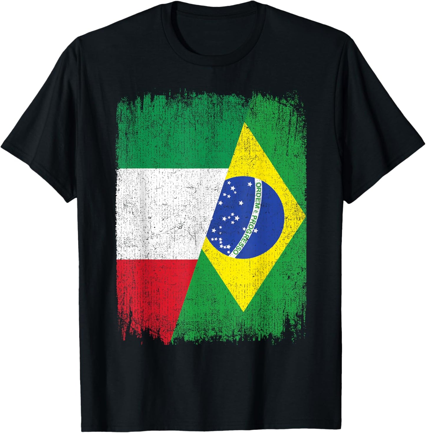 Half Italy Brazil Flag Italian Brazilian Pride Roots T-Shirt - T-Shirt | Black