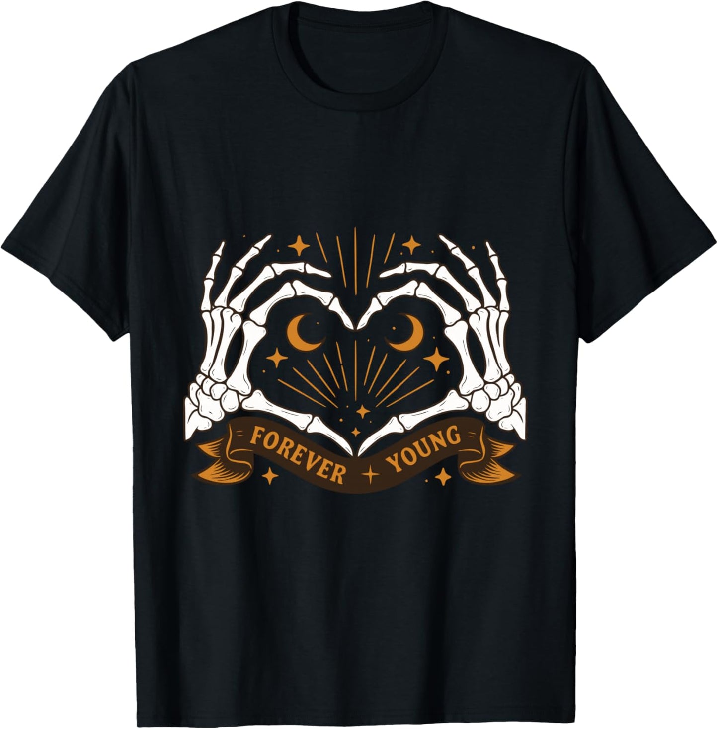 Forever Young Skeleton Hands Heart Gothic T-Shirt - T-Shirt | Black