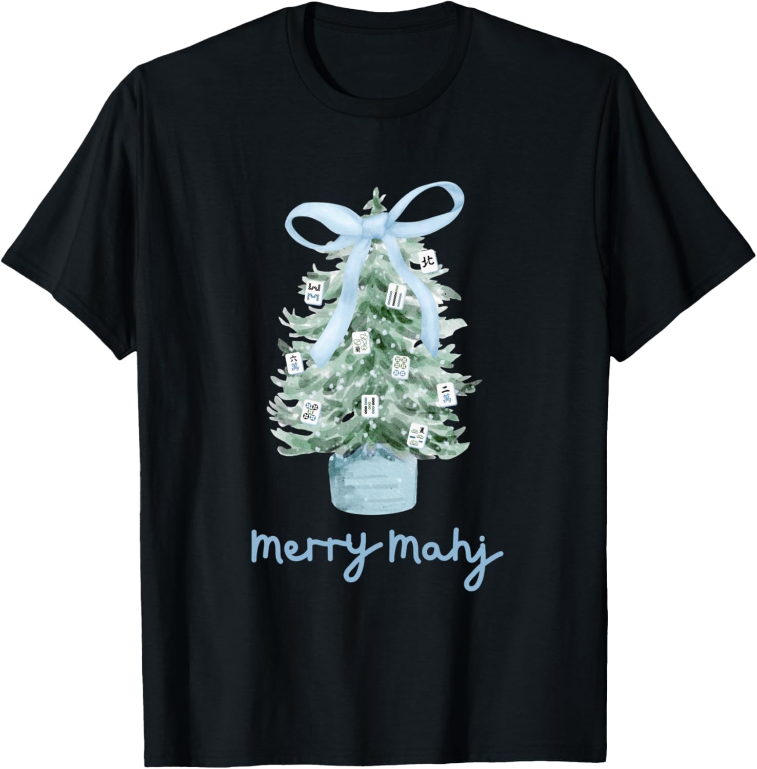 Merry Mahj Christmas Mahjong T-Shirt - T-Shirt | Black