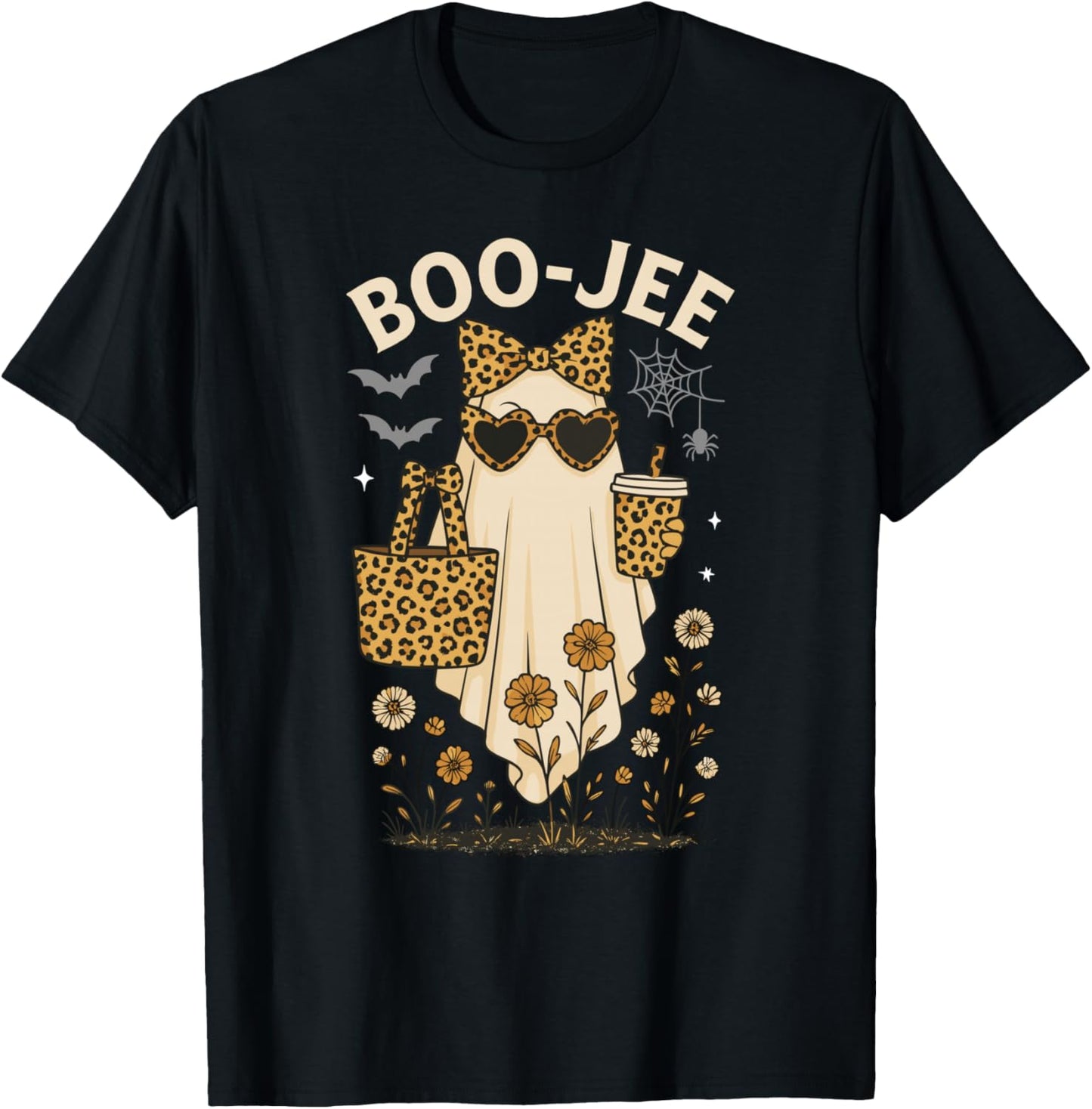 Halloween Boujee Ghost Coquette Leopard Ghost Coffee Boo-JEE T-Shirt - T-Shirt | Black