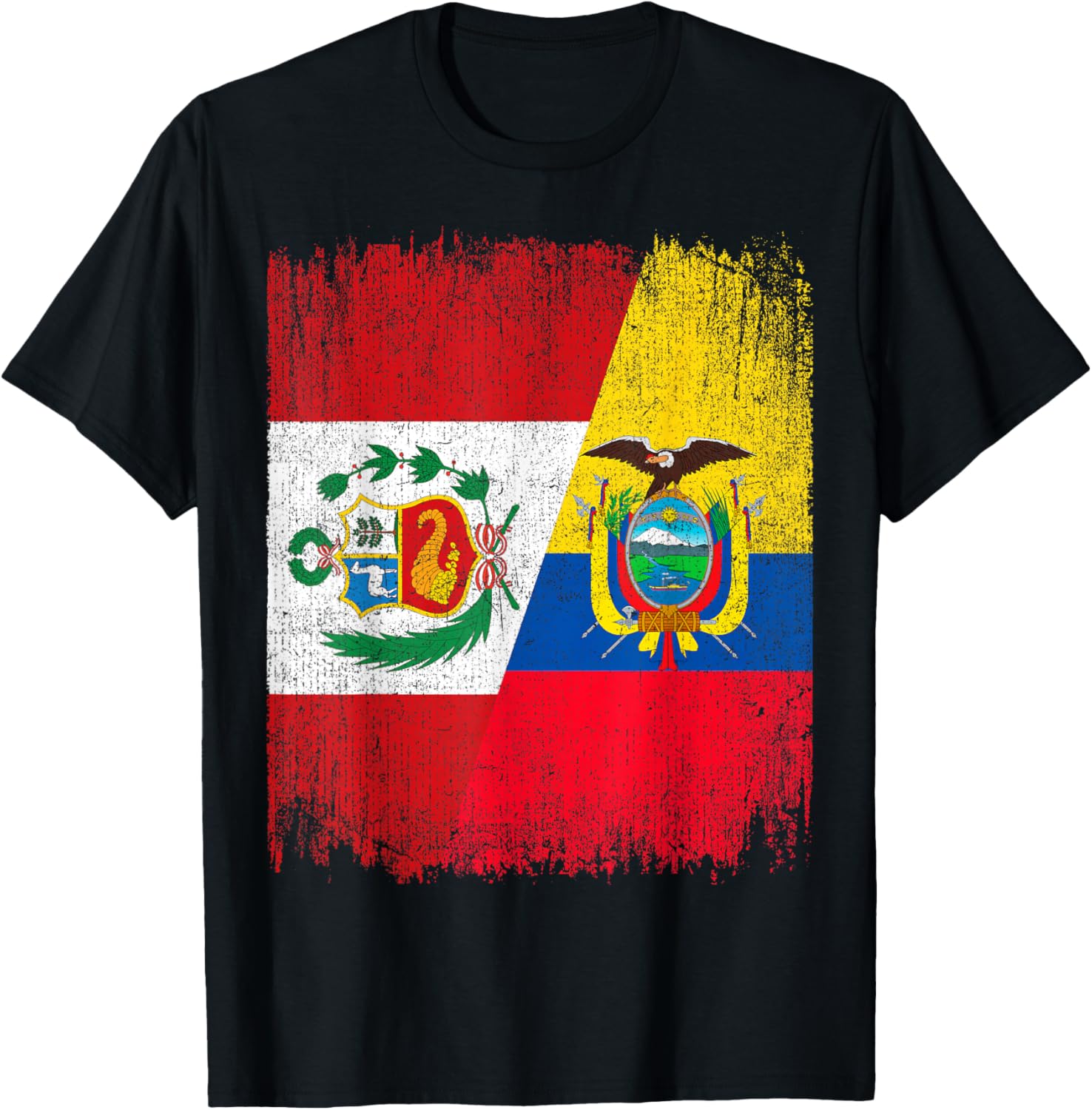 Half Ecuador Peru Split Flag Ecuadorian Peruvian Pride Roots T-Shirt - T-Shirt | Black