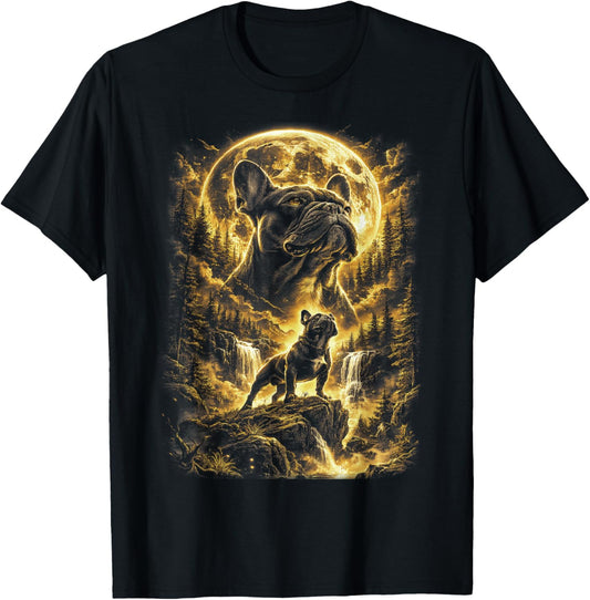 French Bulldog Howling to The Moon Vintage Dog Art T-Shirt - T-Shirt | Black