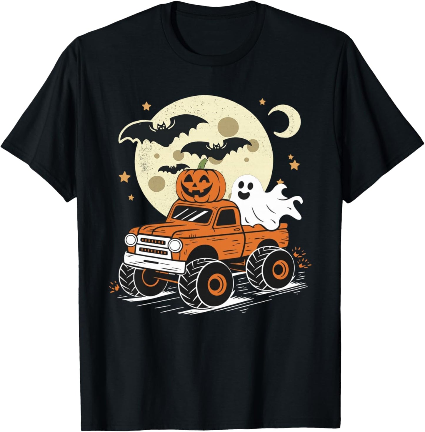 Monster Truck Ghost Pumpkin Halloween Women Kids T-Shirt - T-Shirt | Black