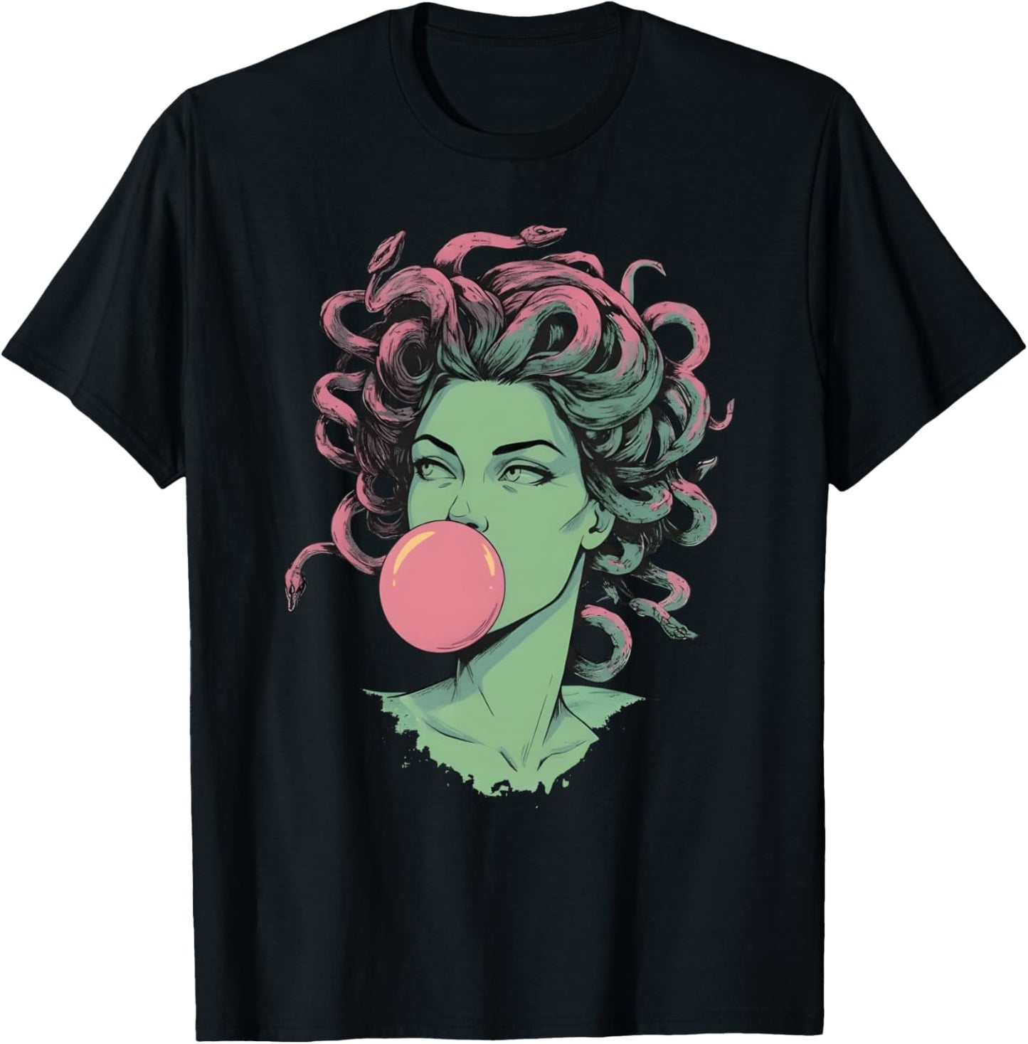 Medusa Bubblegum Mythological Snake Hair Goddess Feminist T-Shirt - T-Shirt | Black