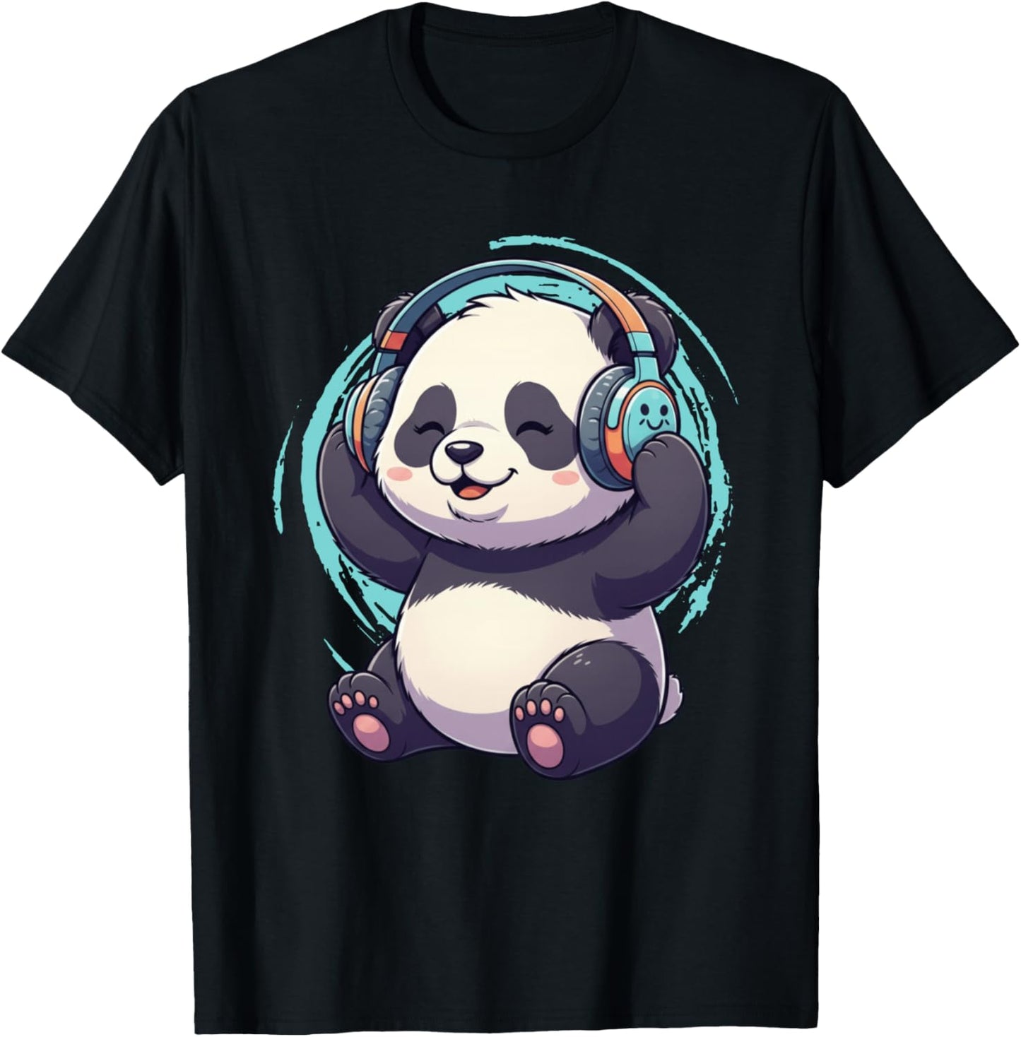 Cute Dj Panda With Headphones Kawaii T-Shirt - T-Shirt | Black