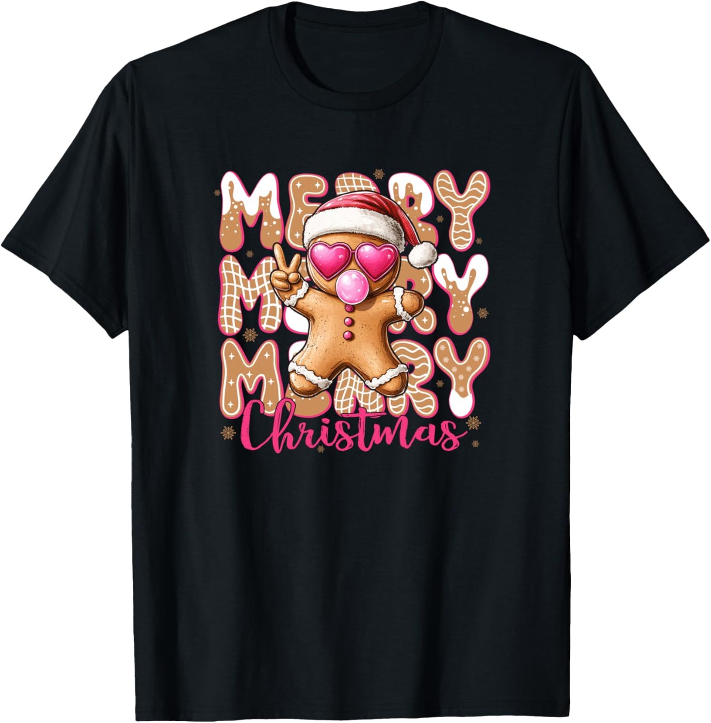 Gingerbread Merry Christmas Cute Women Girls Design T-Shirt - T-Shirt | Black
