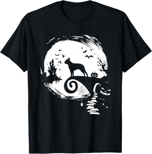 Boston Terrier And Moon Halloween Costume Dog Lover Funny T-Shirt - T-Shirt | Black