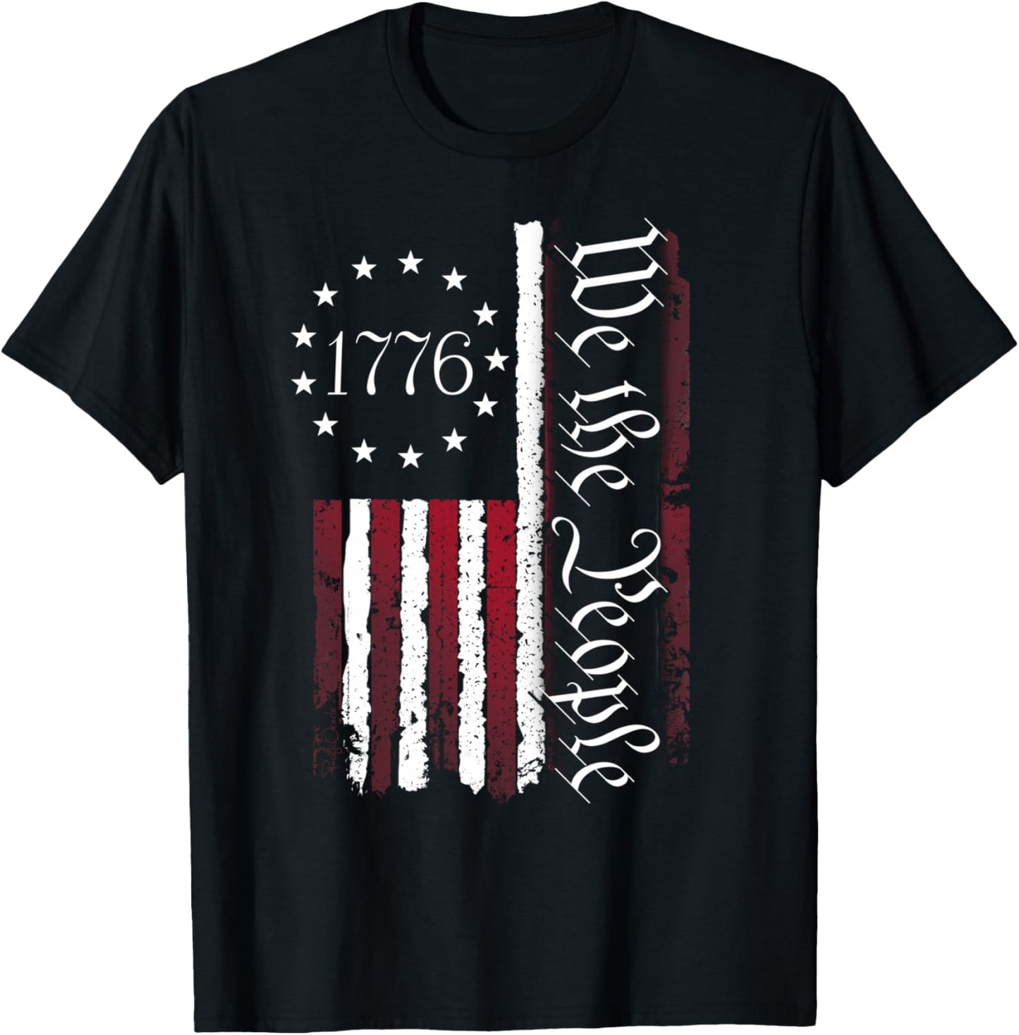 1776 Betsy Ross Flag 13-Star Ring Vintage USA Flag T-Shirt - T-Shirt | Black
