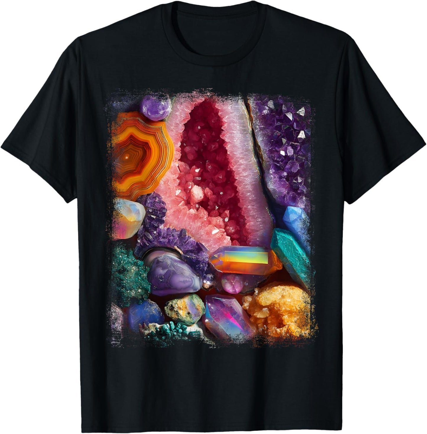 Crystal Geode Collection Design Colorful Minerals and Gems T-Shirt - T-Shirt | Black