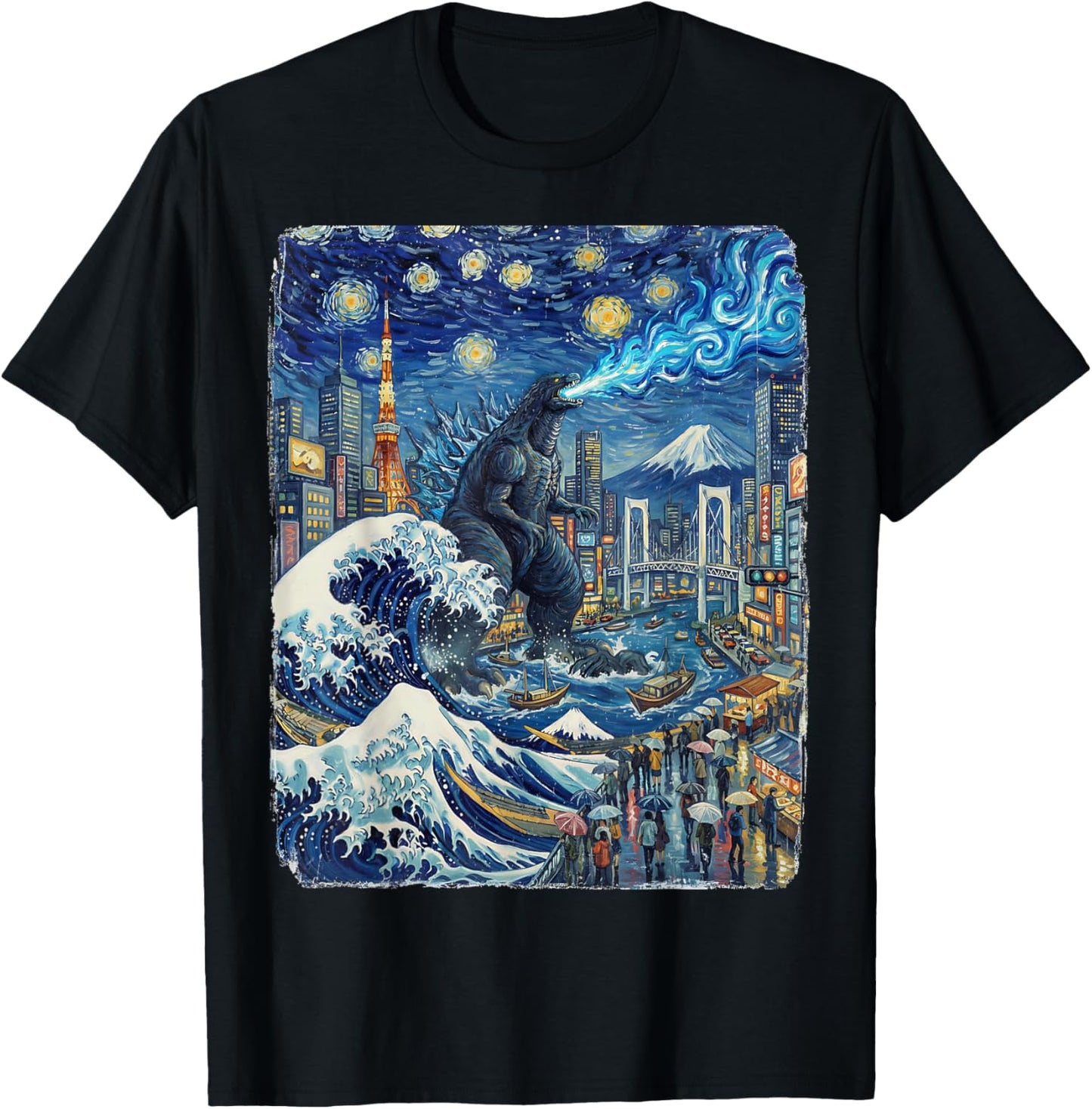 Kaiju Monster Japanese Anime Vangogh Painting Art Graphic T-Shirt - T-Shirt | Black