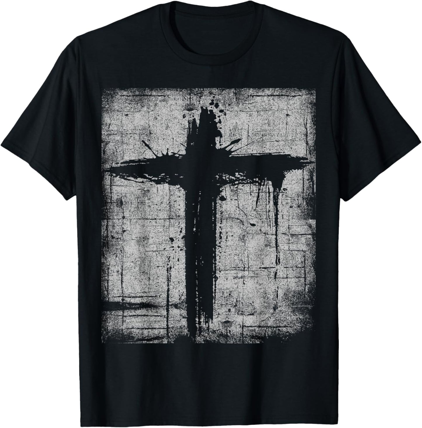 Cross Black Cool Grunge Distressed Crucifix Faith Christian T-Shirt - T-Shirt | Black