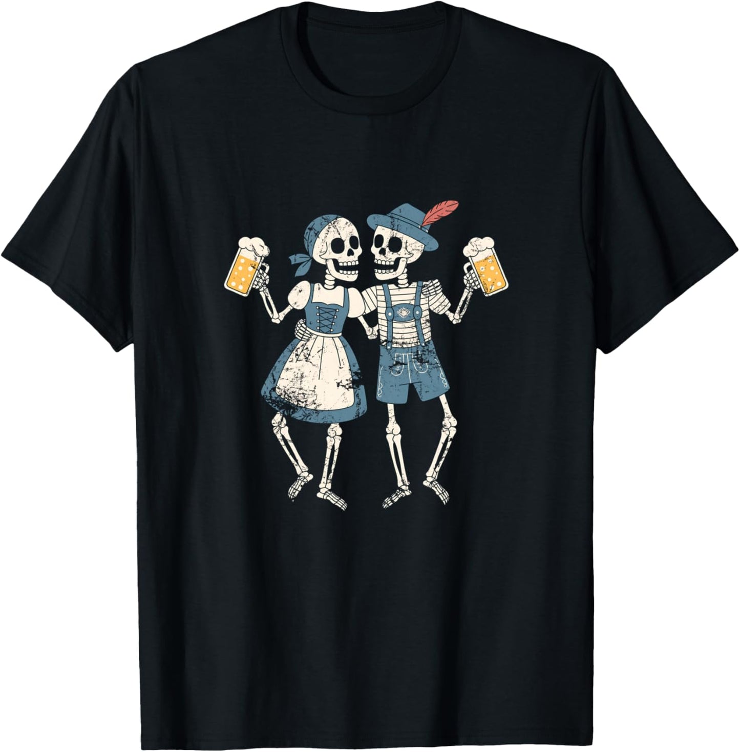 Funny Oktoberfest Skeleton Couple Drinking Beer Humor Prost T-Shirt - T-Shirt | Black