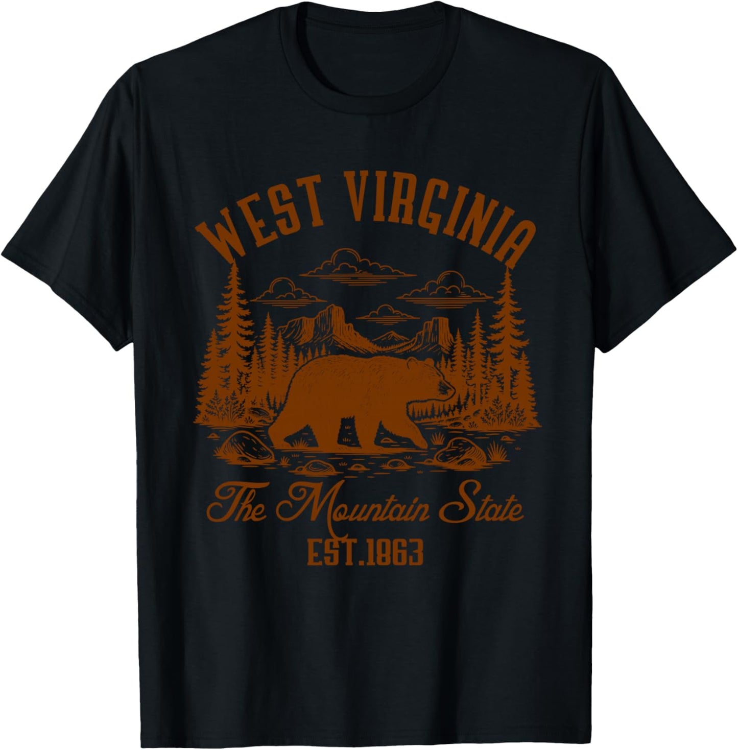 West Virginia The Mountain State Black Bear Travel Souvenir T-Shirt - T-Shirt | Black
