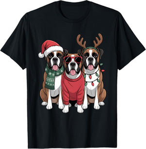 Boxer Dogs Christmas Santa Hat Xmas Boxer Dog Lover Holiday T-Shirt - T-Shirt | Black