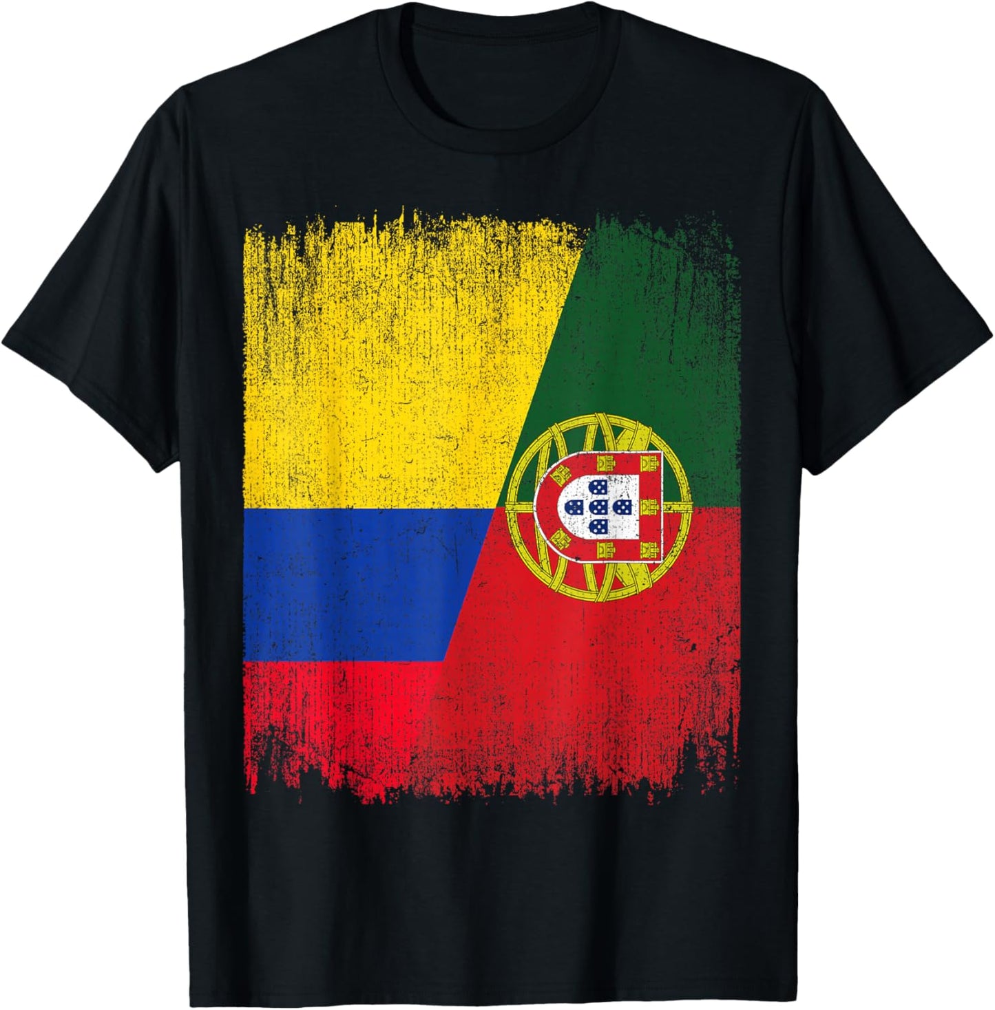 Half Colombia Portugal Flag Colombian Portuguese Pride Roots T-Shirt - T-Shirt | Black