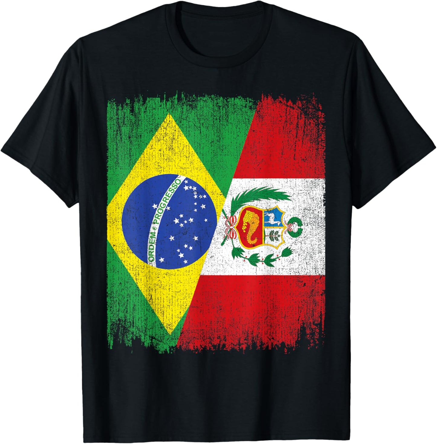 Half Brazil Peru Split Flag Brazilian Peruvian Roots T-Shirt - T-Shirt | Black
