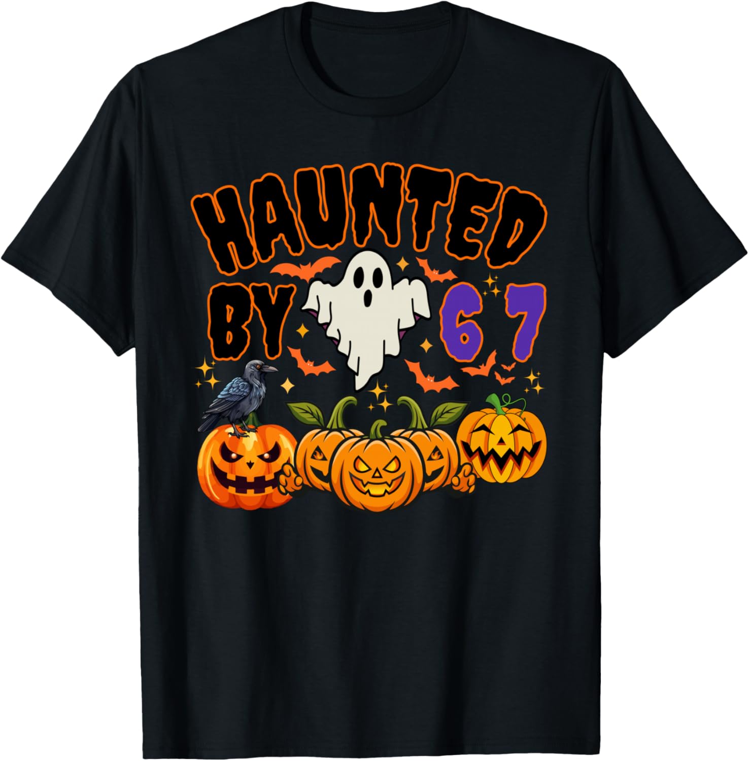 Halloween Haunted by 6 7 Six Seven Gen Alpha Z 67 Meme T-Shirt - T-Shirt | Black