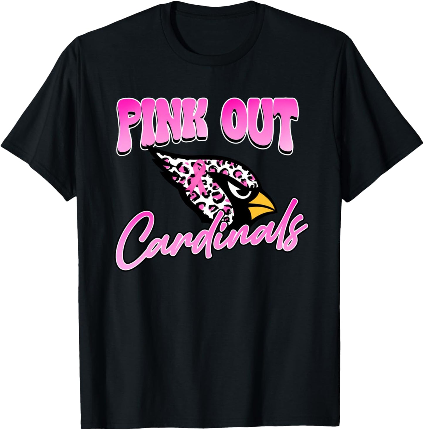 Pink Out Cardinals Breast Cancer Awareness Ribbon School T-Shirt - T-Shirt | Black