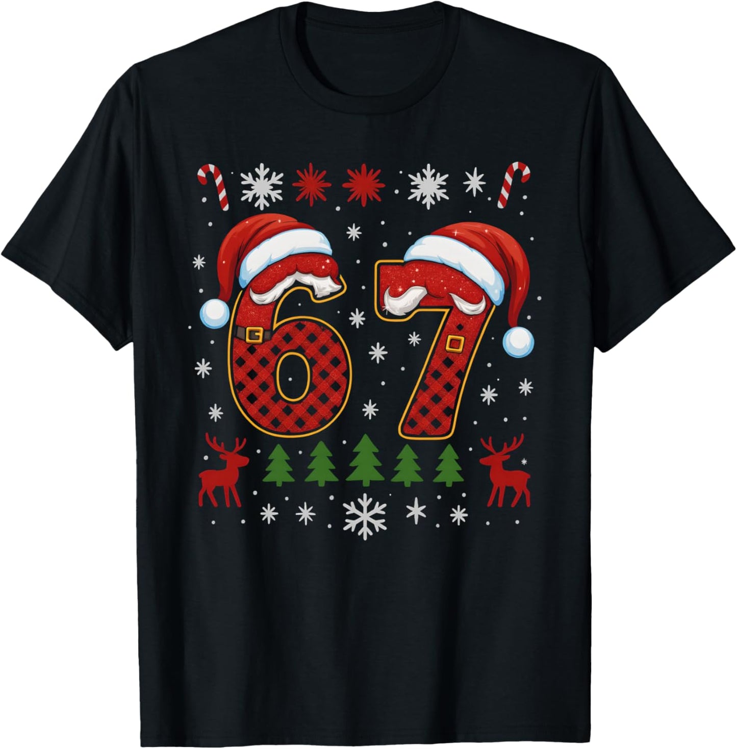 HUGvyn Funny 67 Six Seven Squad Meme Christmas Ugly Sweater T-Shirt - T-Shirt | Black