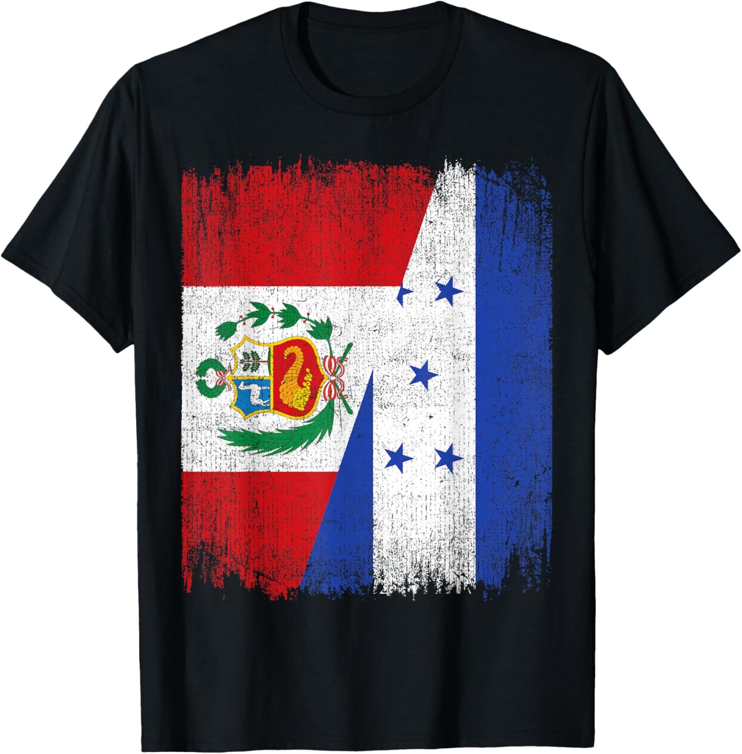 Half Honduras Peru Split Flag Honduran Peruvian Pride Roots T-Shirt - T-Shirt | Black