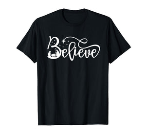 Nativity Scene Believe Christian Family Merry Christmas Xmas T-Shirt
